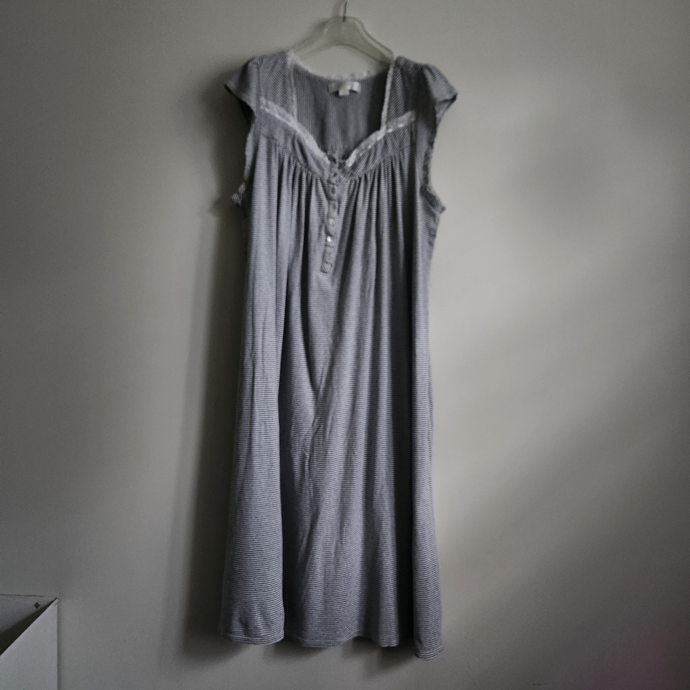 EILEEN WEST | 100% cotton nightgown sleepwear striped lace sz Large
